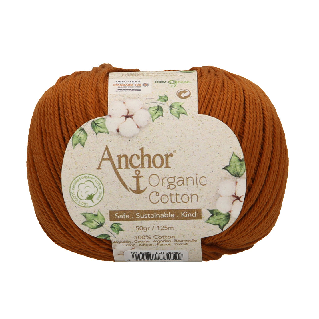 Ball of caramel brown Anchor Organic Cotton yarn