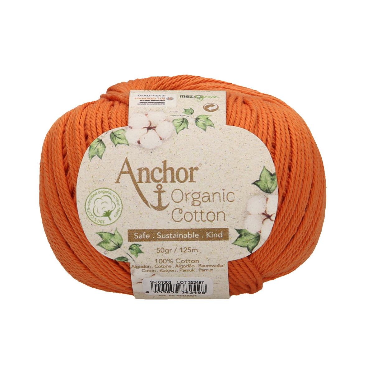 Ball of rocky orange Anchor Organic Cotton yarn