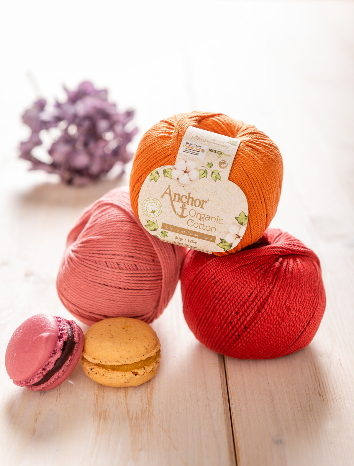 Ball of rocky orange Anchor Organic Cotton yarn