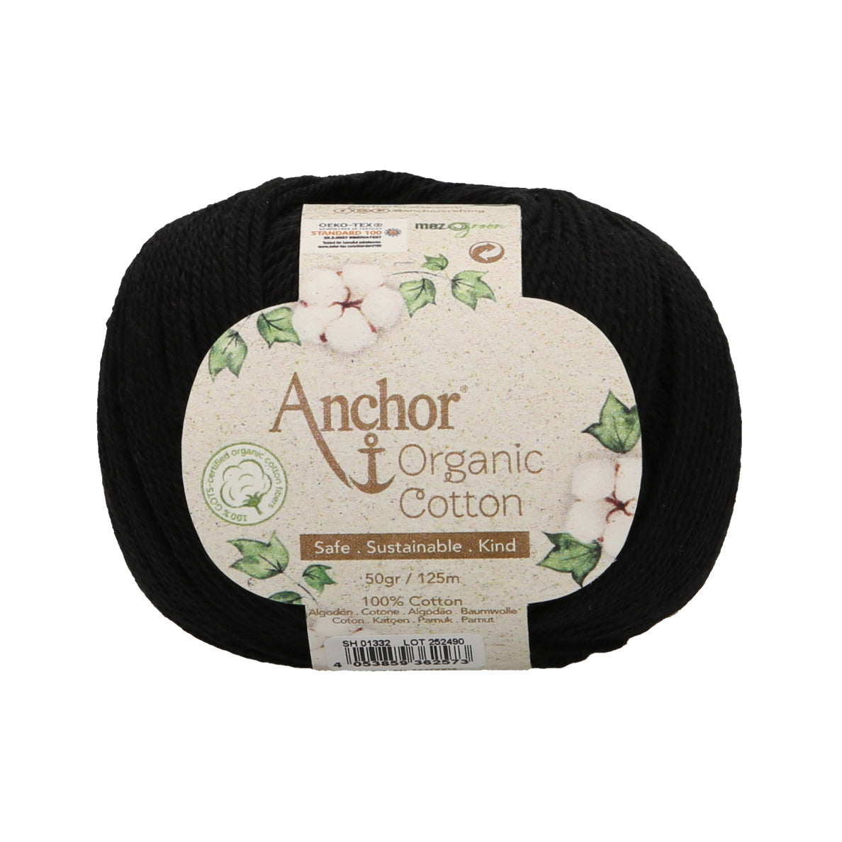 Ball of black Anchor Organic Cotton yarn