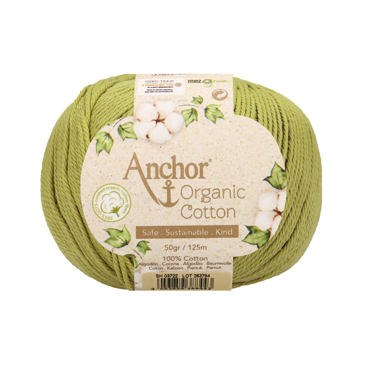 Ball of pistachio Anchor Organic Cotton yarn