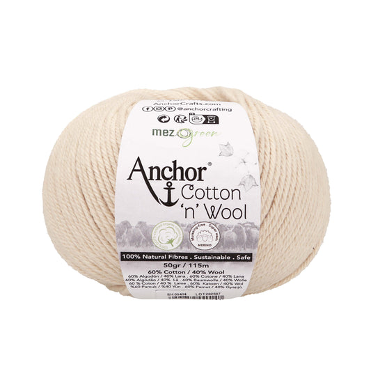Ball of Anchor Cotton 'n' Wool 4 ply yarn in Pearl