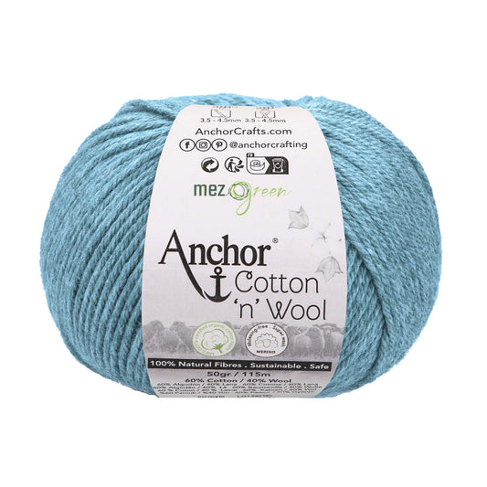 Ball of aquamarine Anchor Cotton 'n' Wool 4 ply yarn