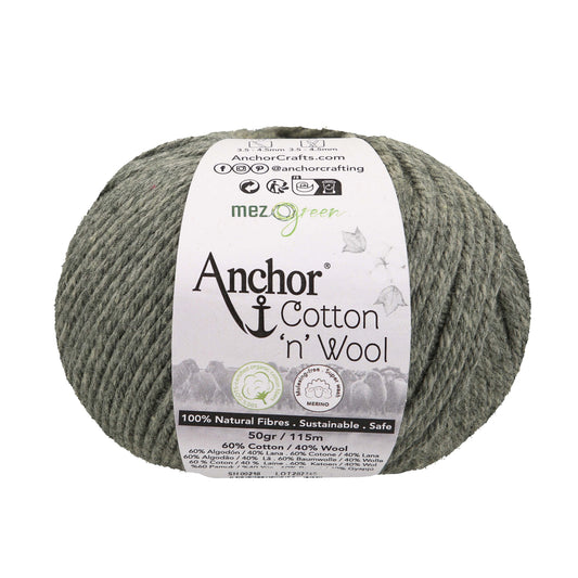 Ball of Anchor Cotton 'n' Wool 4 ply yarn in Serpentine