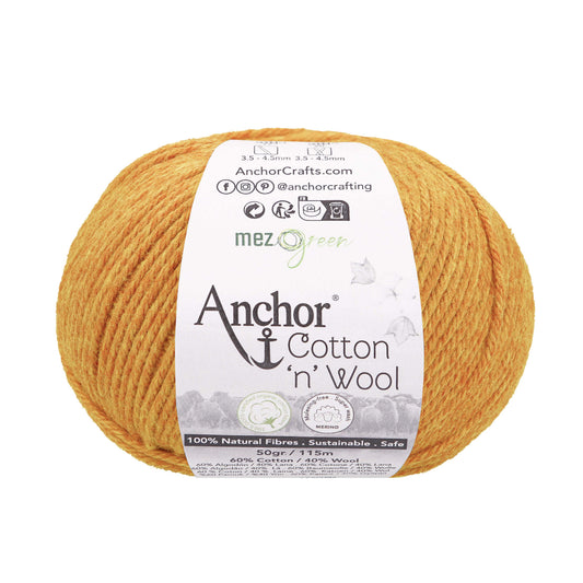 Ball of amber Anchor Cotton 'n' Wool 4 ply yarn