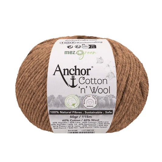 Ball of Anchor Cotton 'n' Wool 4 ply yarn in Tiger's Eye