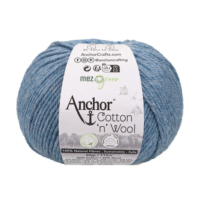 Ball of Anchor Cotton 'n' Wool 4 ply yarn in Sapphire