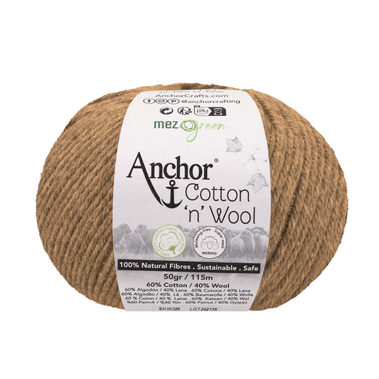 Ball of Anchor Cotton 'n' Wool 4 ply yarn in Smoky Quartz