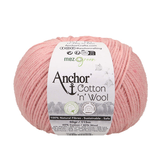 Ball of Anchor Cotton 'n' Wool 4 ply yarn in Rose Quartz