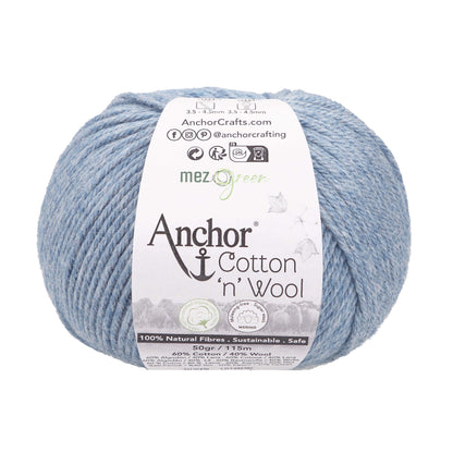 Ball of blue opal Anchor Cotton 'n' Wool 4 ply yarn