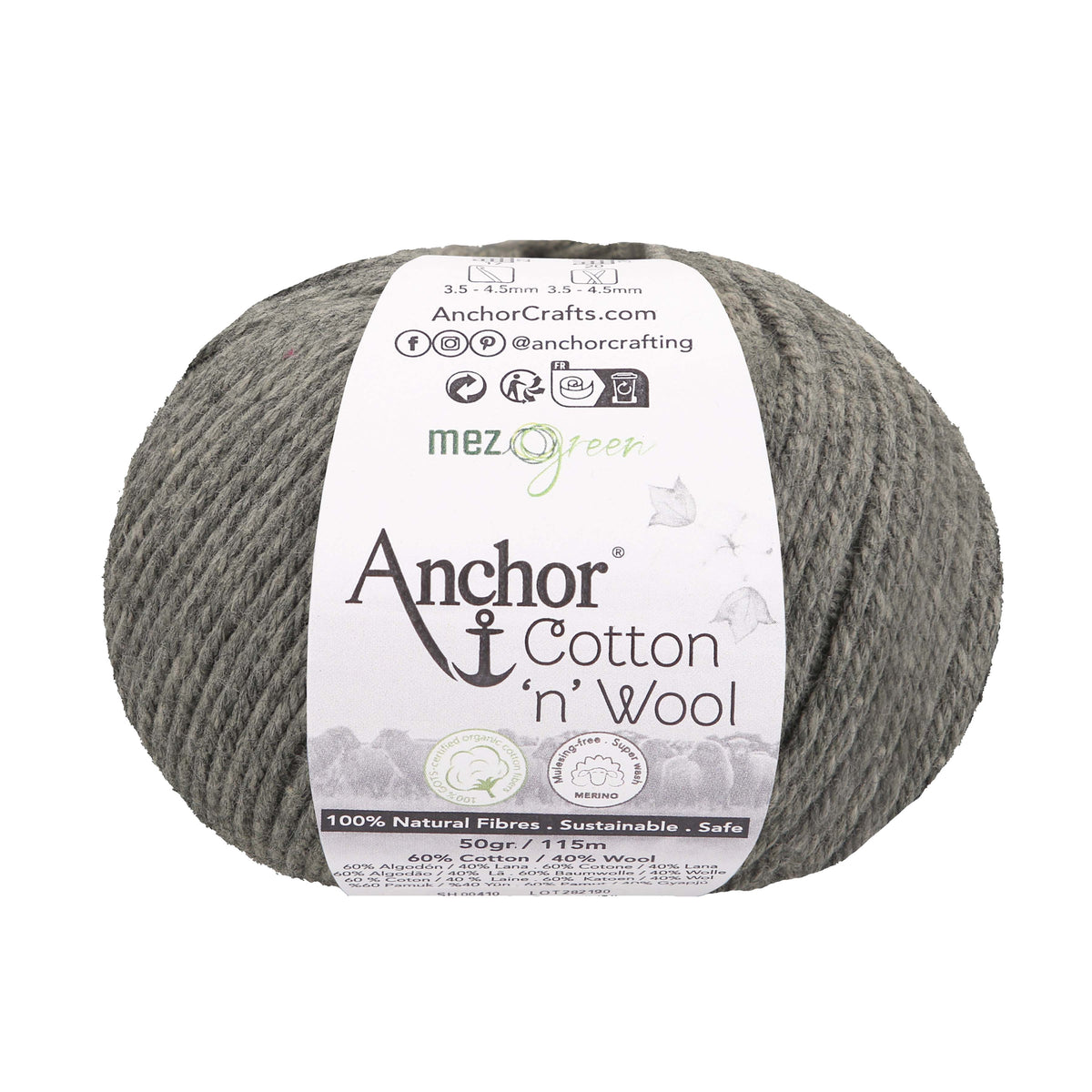 Ball of onyx Anchor Cotton 'n' Wool 4 ply yarn