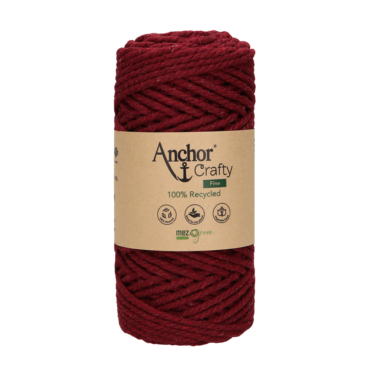 Ball of Anchor Crafty Fine twisted 3mm cord in Burgundy