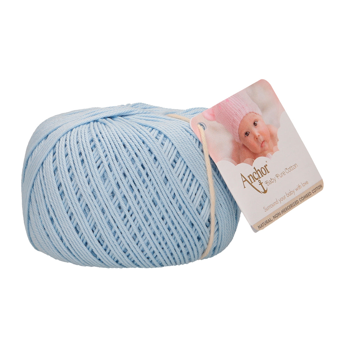 Ball of Anchor Baby Pure Cotton 4 ply yarn in Pale Blue