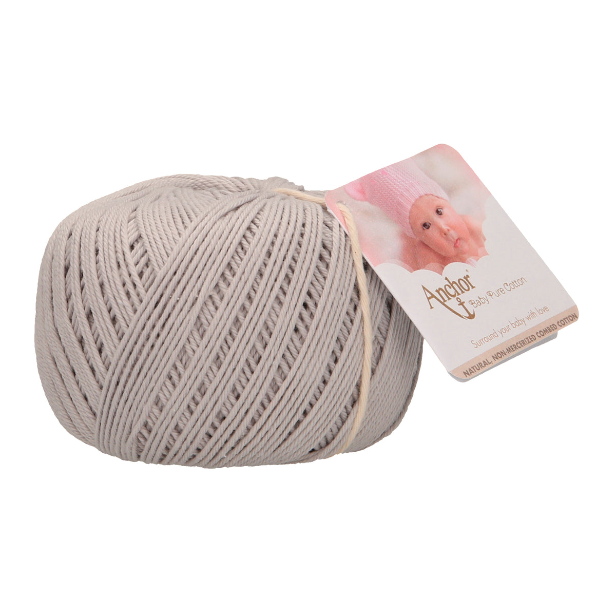 Ball of Anchor Baby Pure Cotton 4 ply yarn in Raincloud