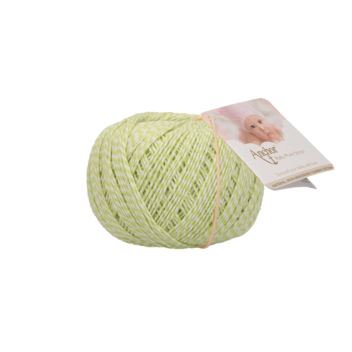 Ball of Anchor Baby Pure Cotton 4 ply yarn in Creamy Lime