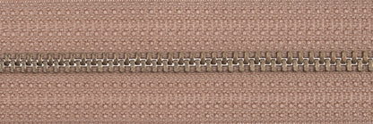 Beige open end jacket zip with silver metal teeth