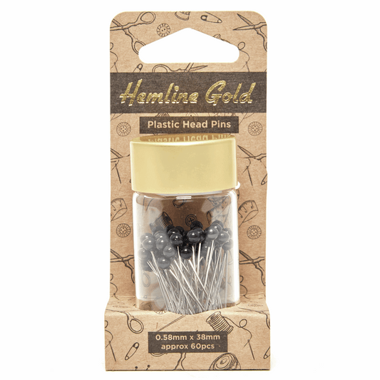 Hemline Gold 75-Pack Nickel Pins - Black Head, 38mm