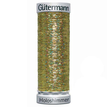 Spool of Gutermann Holoshimmer metallic thread in old gold