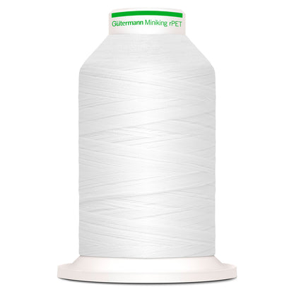 Spool of white Gutermann Miniking recycled overlocker thread