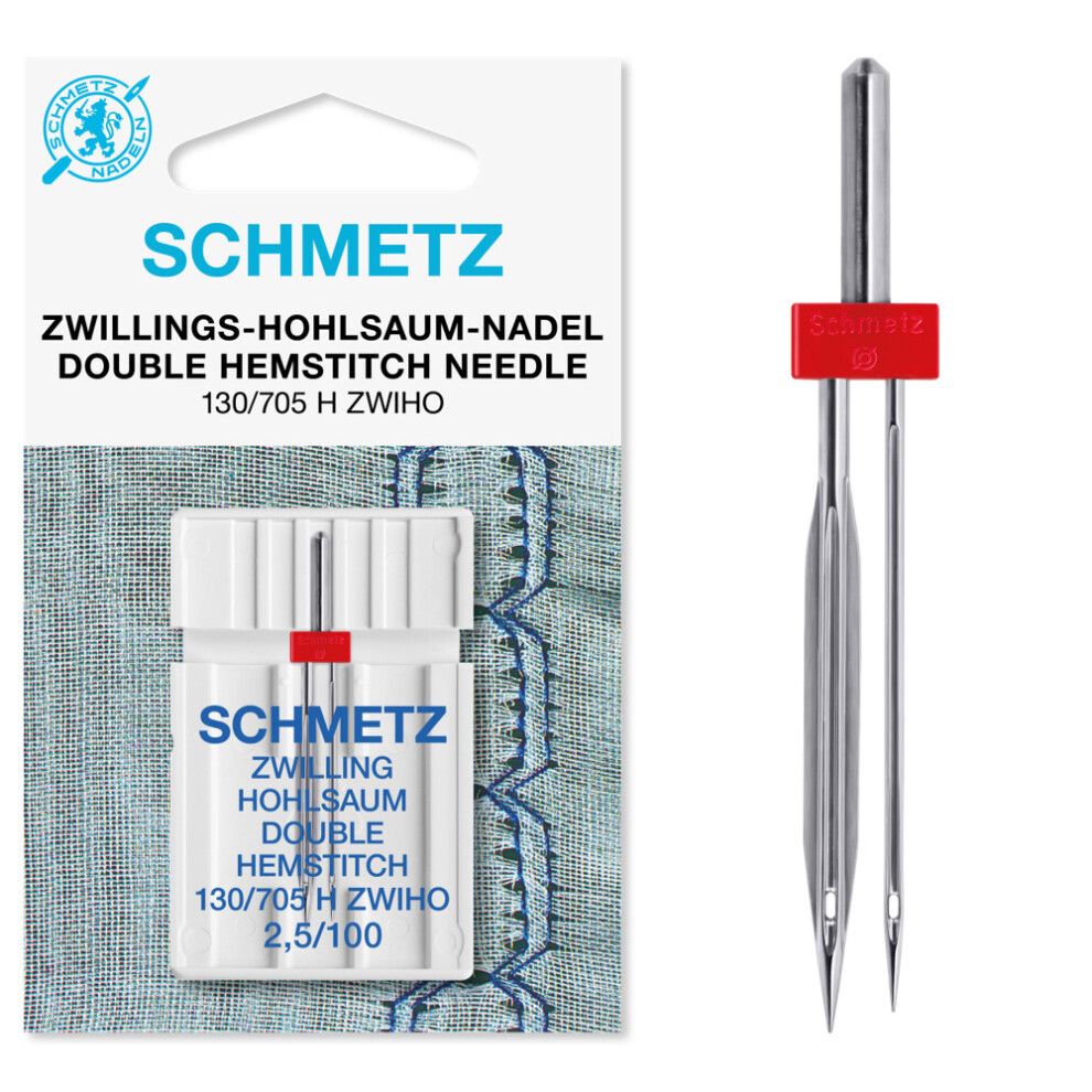 Schmetz double hemstitch machine needle in its case