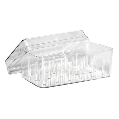 Gutermann clear acrylic thread box with lid holding spools of sewing thread