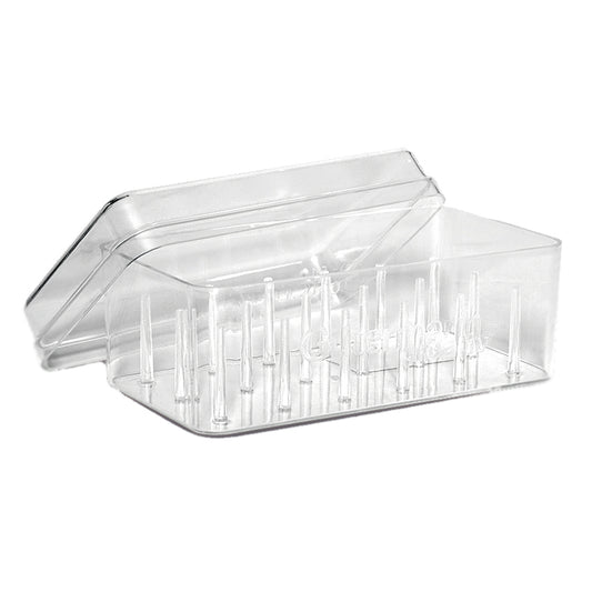 Gutermann clear acrylic thread box with lid holding spools of sewing thread