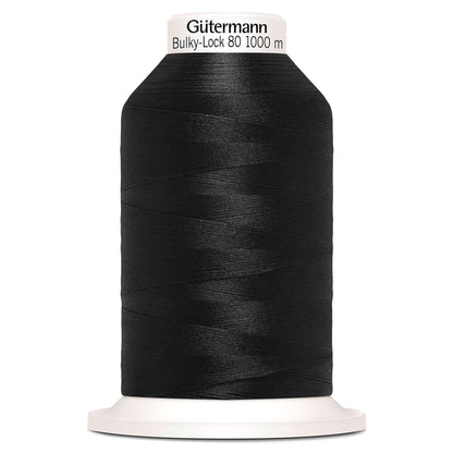 Spool of Gutermann Bulky-Lock 80 textured overlocker thread in black