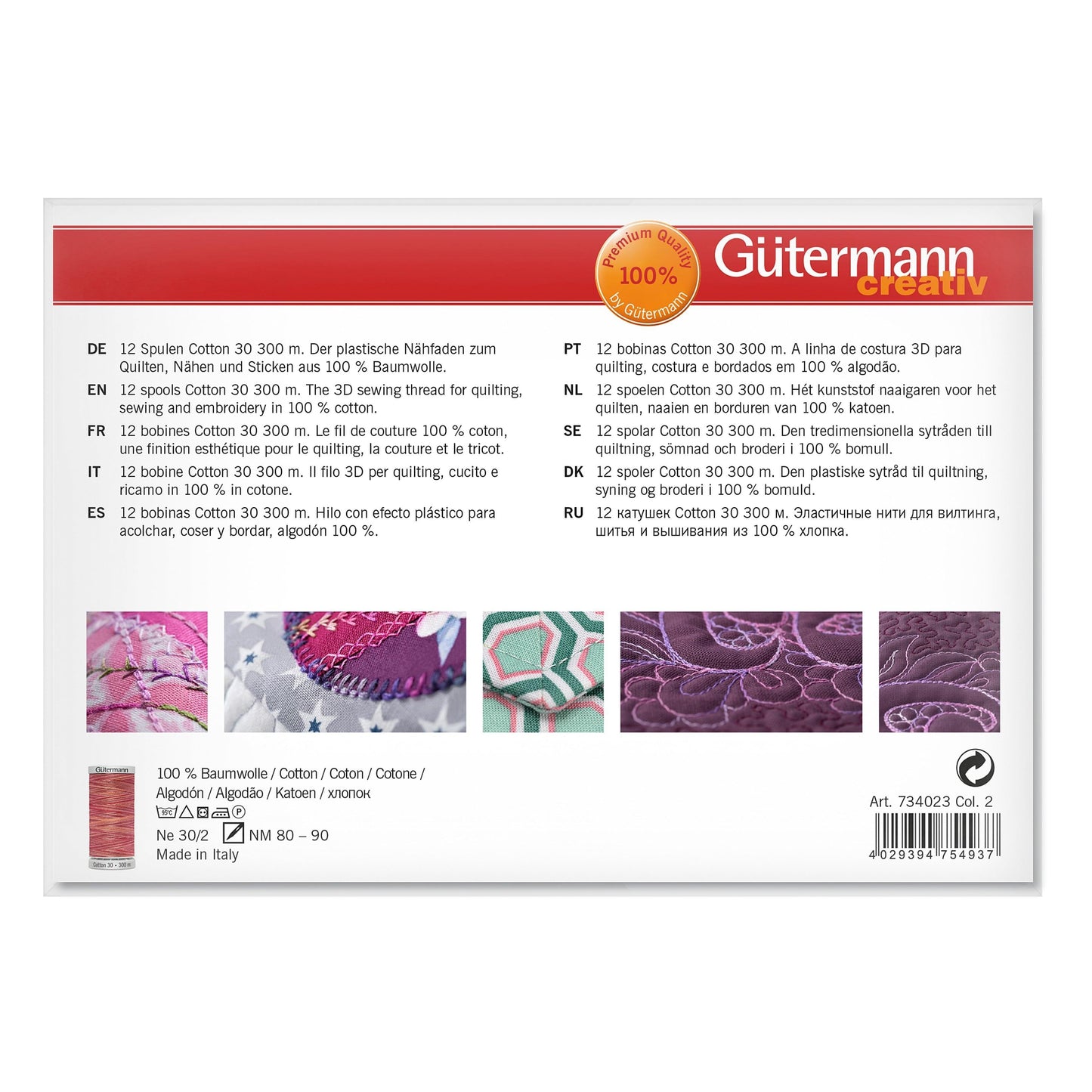 Gutermann Cotton Thread Set No.30 - 12 x 300m (Colour Assortment 2)
