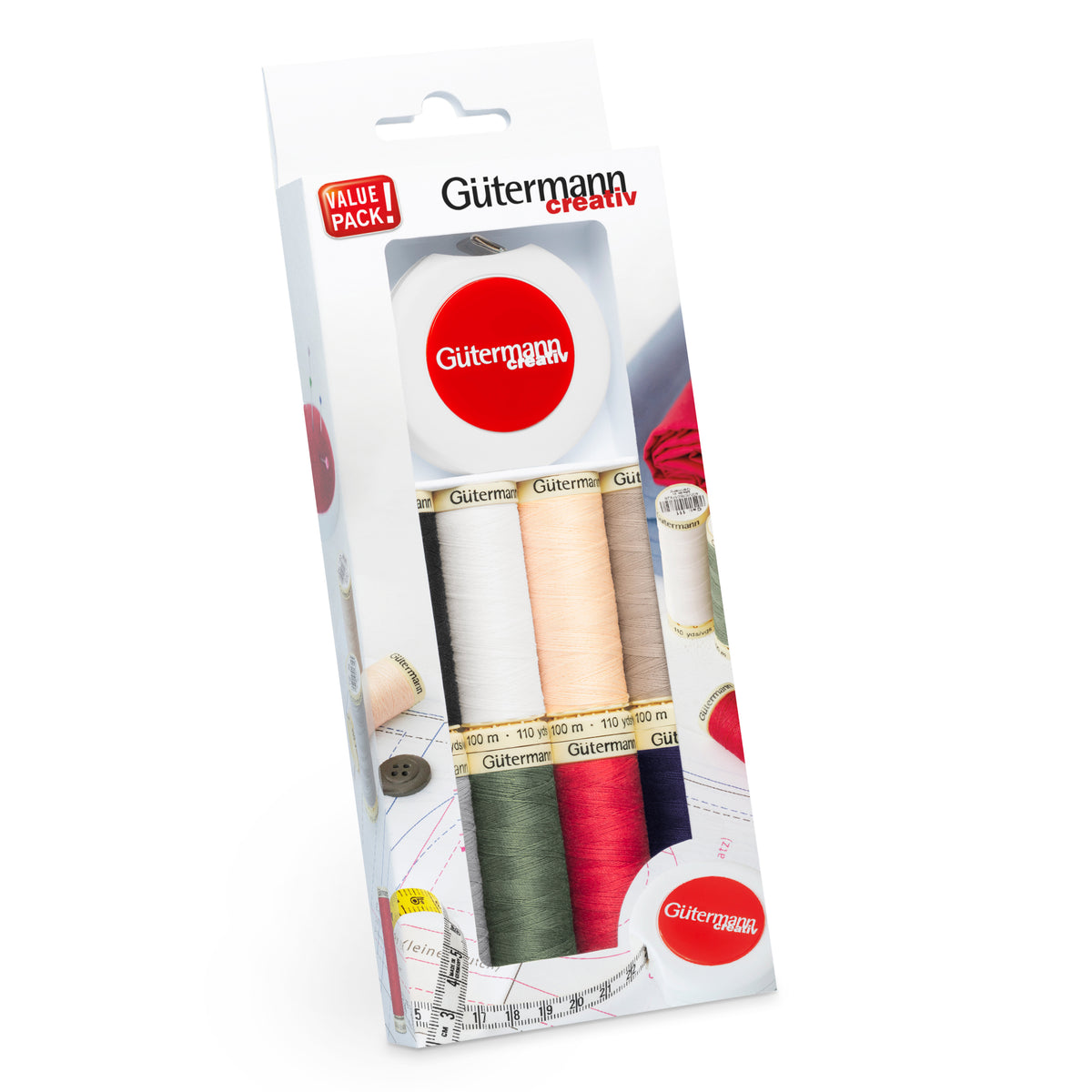 Gutermann thread set with eight Sew-All spools and a tape measure