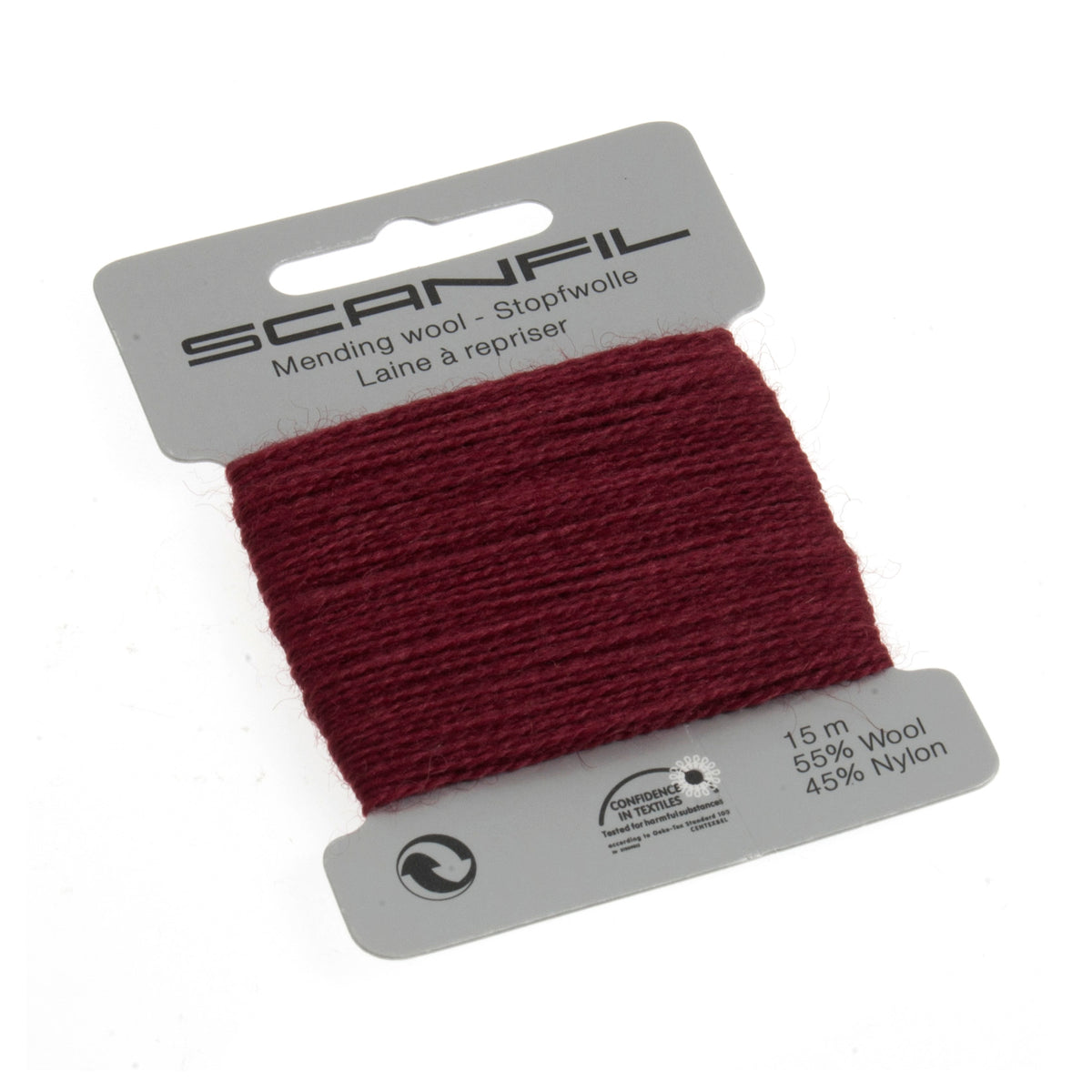 Card of Scanfil mending wool in burgundy