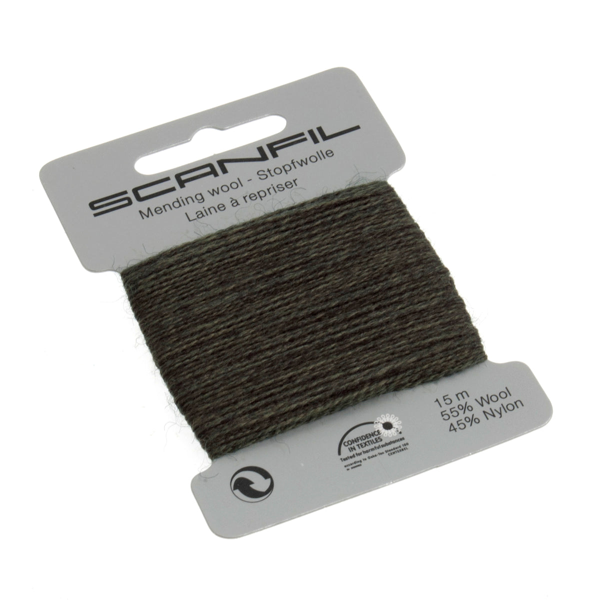 Card of Scanfil mending wool in forest green