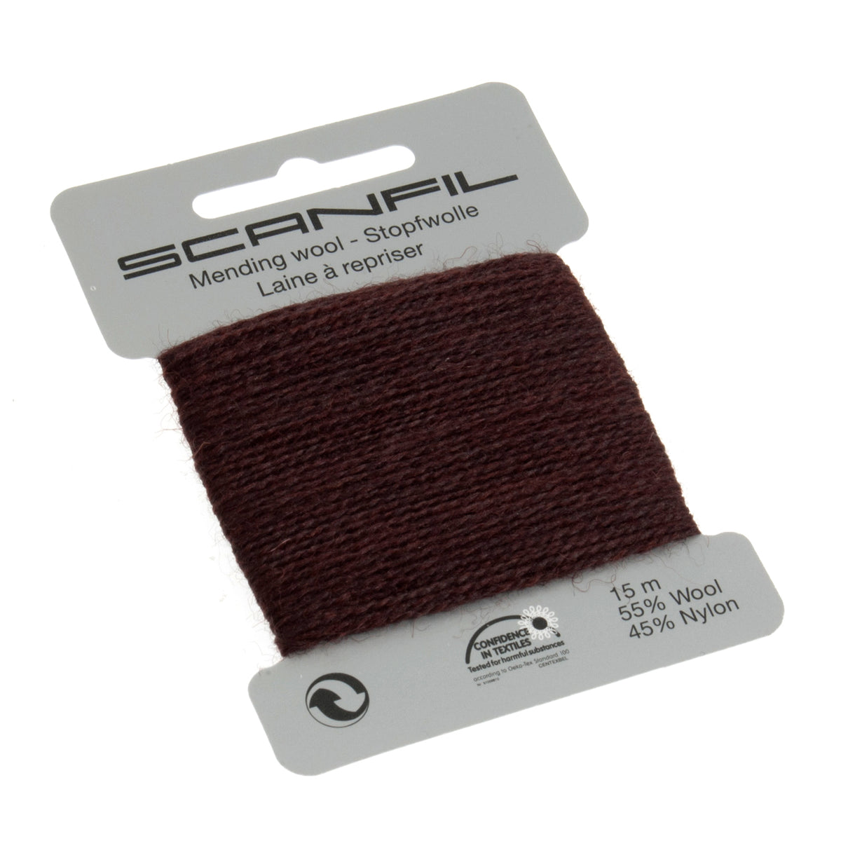 Card of Scanfil mending wool in chocolate
