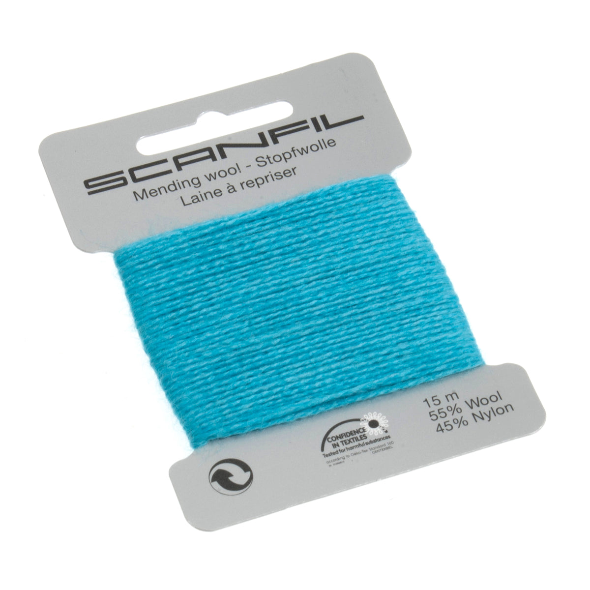 Card of Scanfil mending wool in peacock