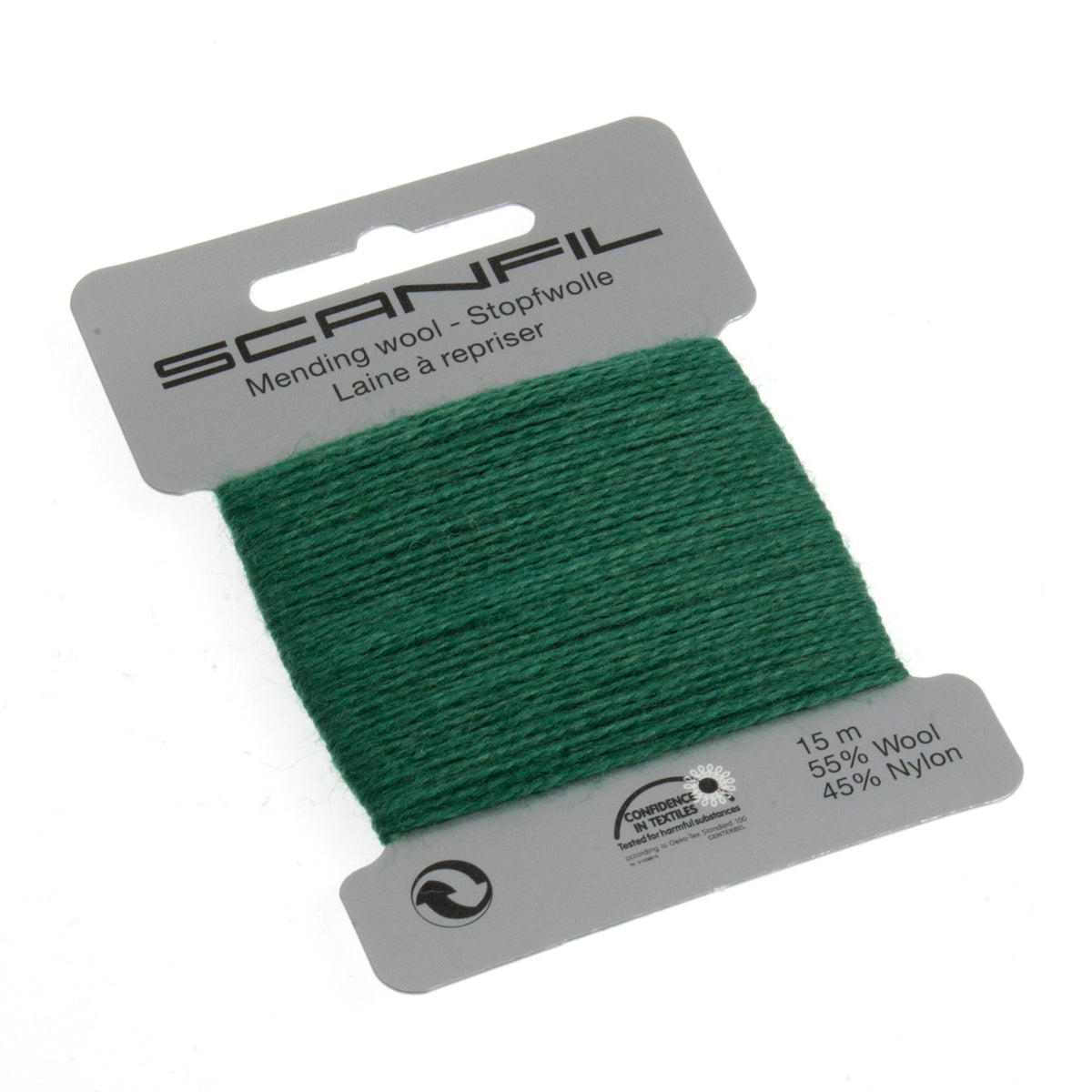 Card of Scanfil mending wool in fed green