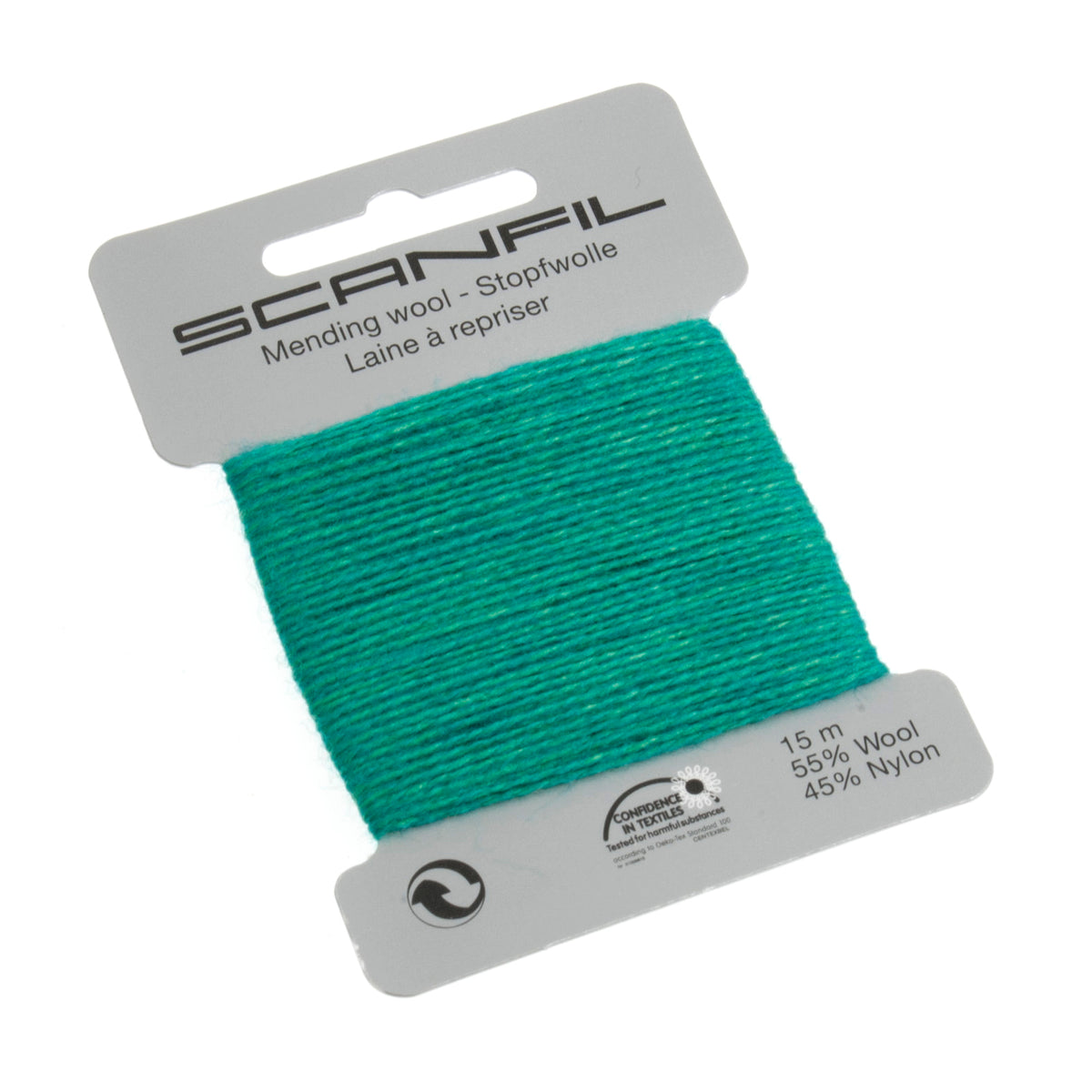 Card of Scanfil mending wool in emerald