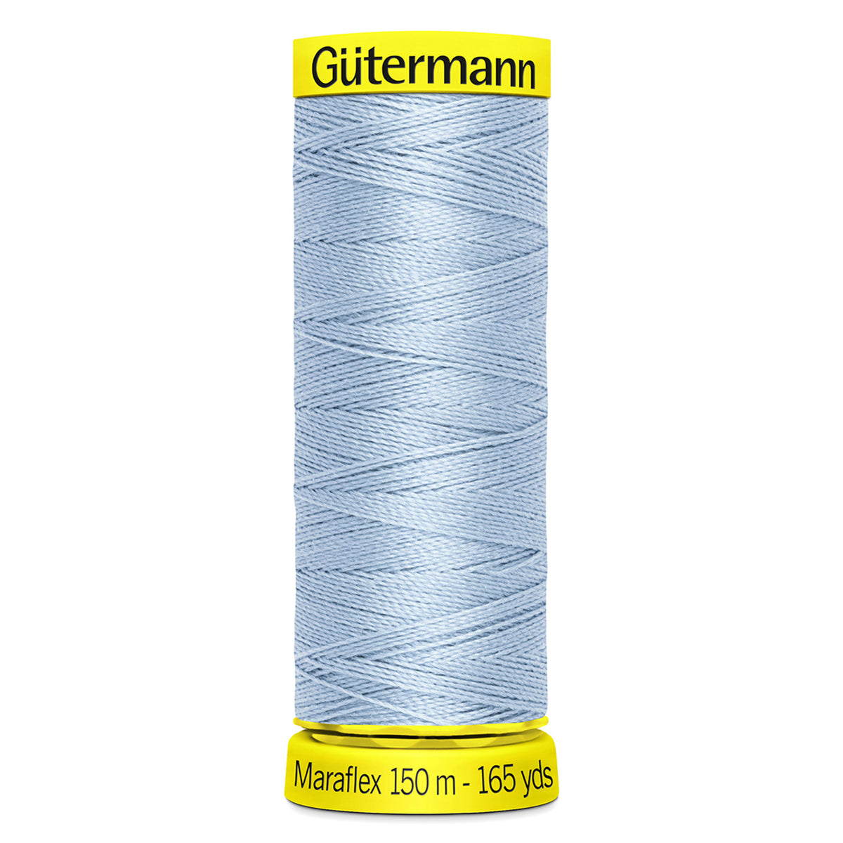 Spool of light blue Gutermann Maraflex elastic sewing thread