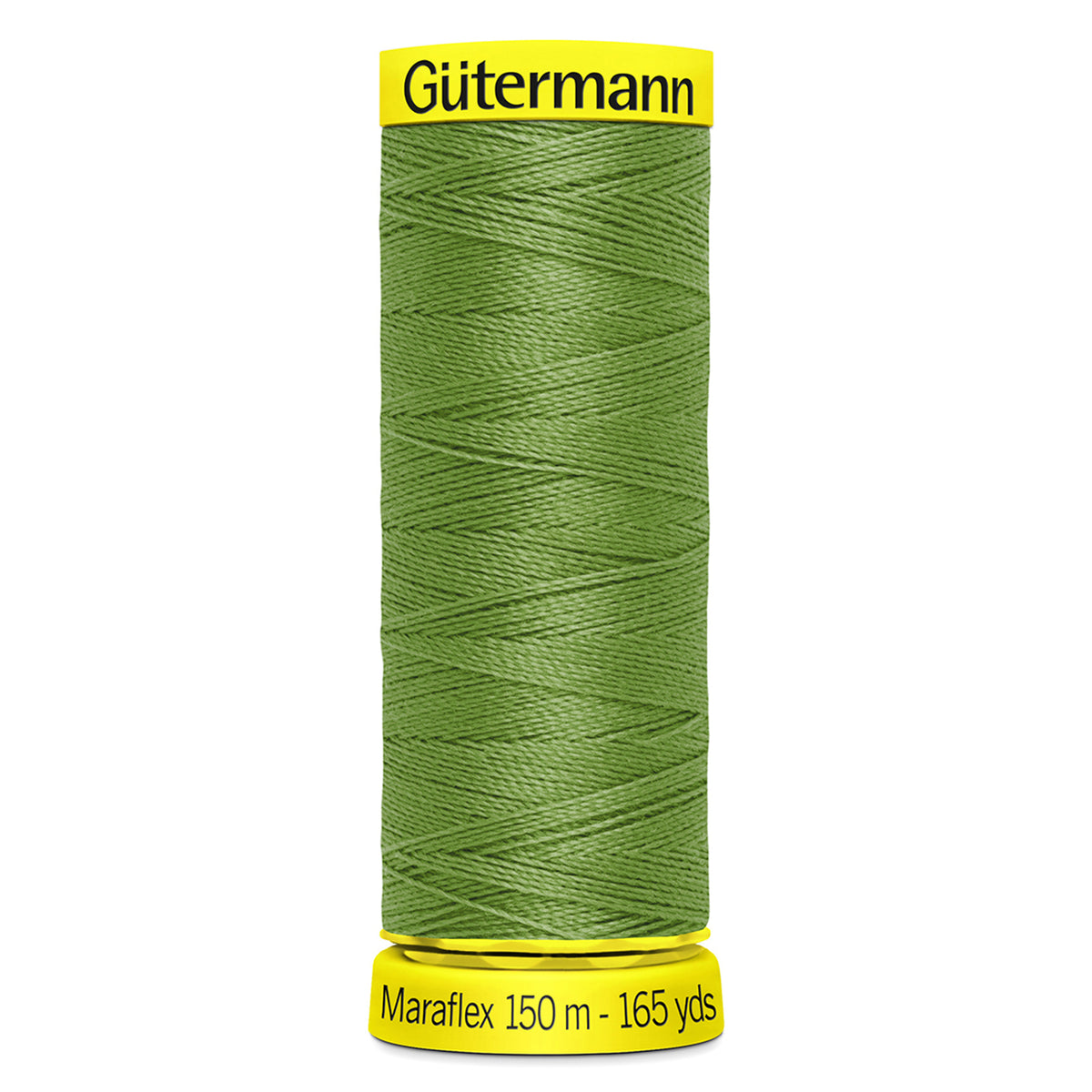 Spool of green Gutermann Maraflex elastic sewing thread
