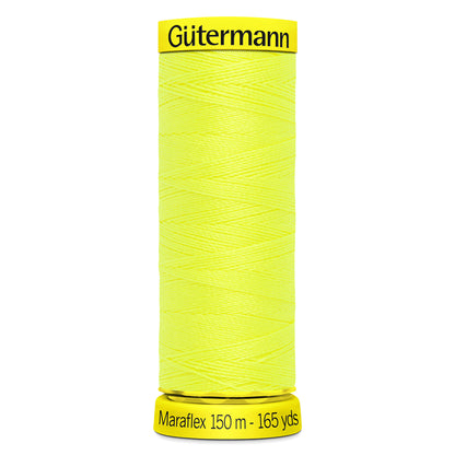 Spool of neon yellow Gutermann Maraflex elastic sewing thread