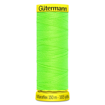 Spool of neon green Gutermann Maraflex elastic sewing thread