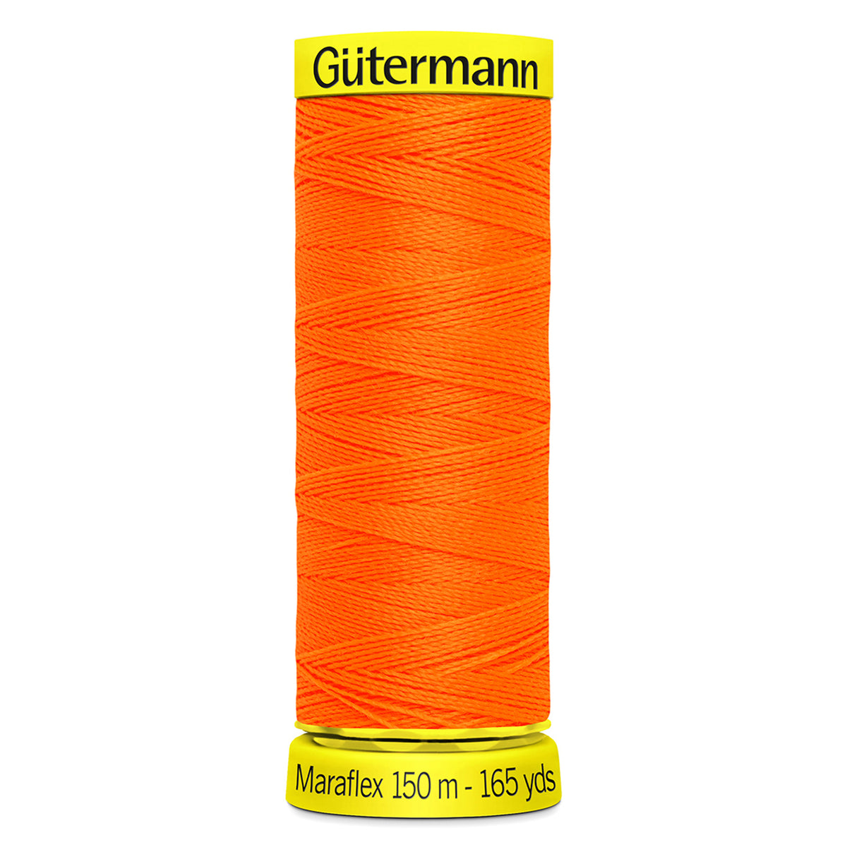 Spool of neon orange Gutermann Maraflex elastic sewing thread
