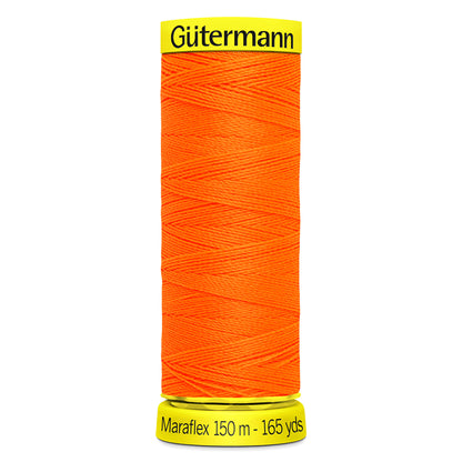 Spool of neon orange Gutermann Maraflex elastic sewing thread