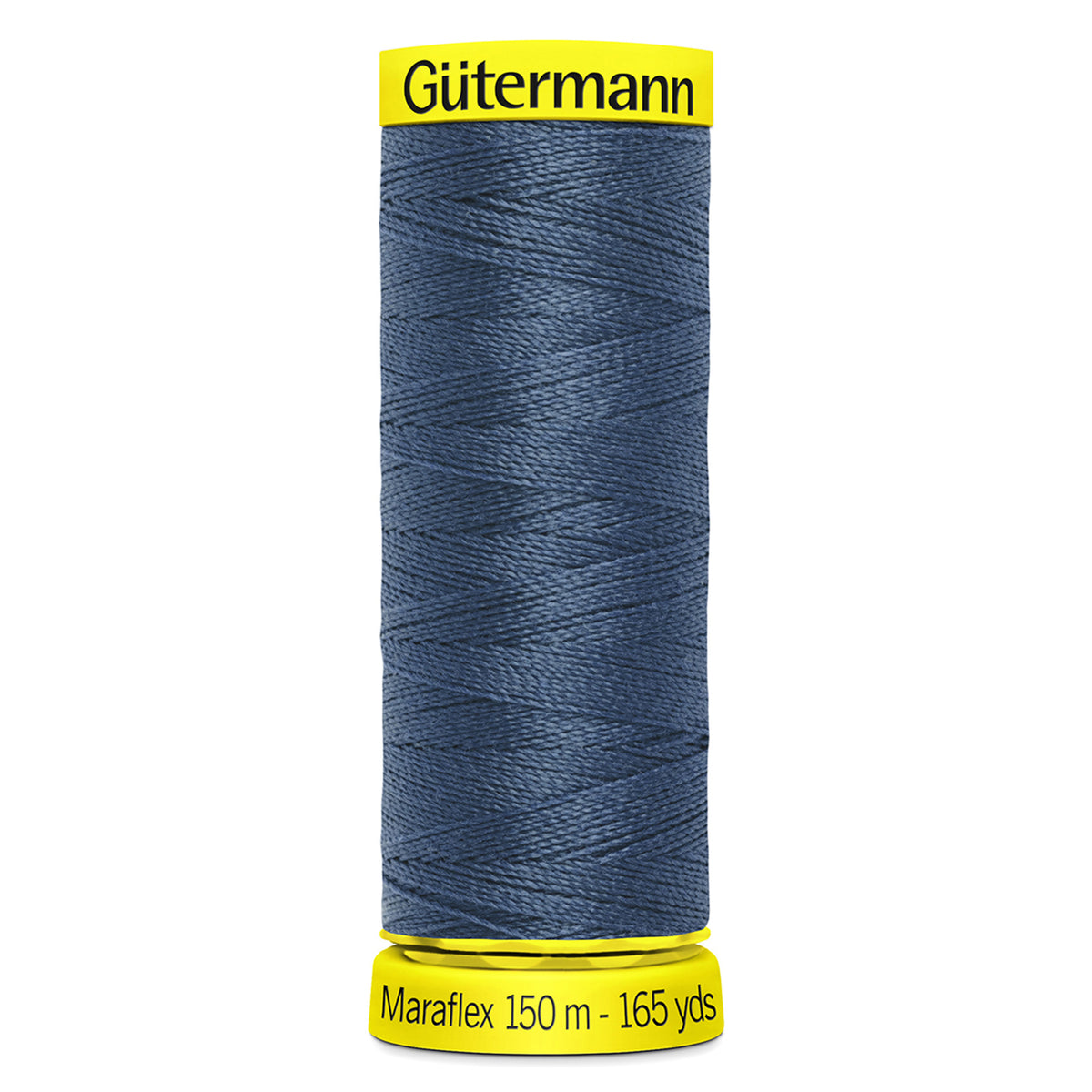 Spool of steel blue Gutermann Maraflex elastic sewing thread