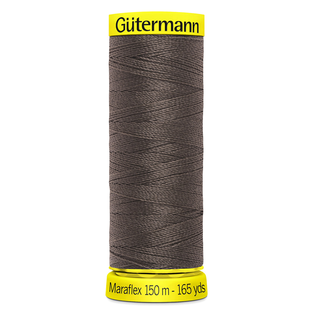 Spool of grey brown Gutermann Maraflex elastic sewing thread
