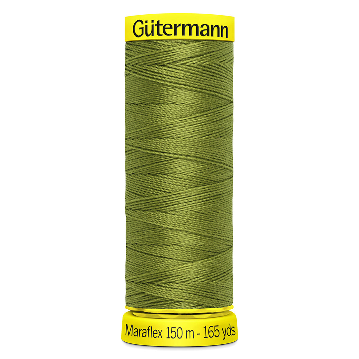 Spool of moss green Gutermann Maraflex elastic sewing thread