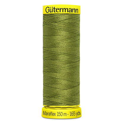 Spool of moss green Gutermann Maraflex elastic sewing thread