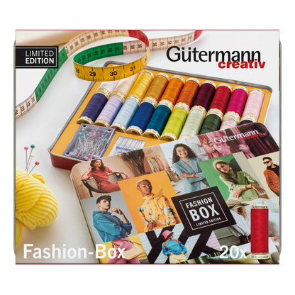 Gutermann thread storage tin with 20 Sew-All reels