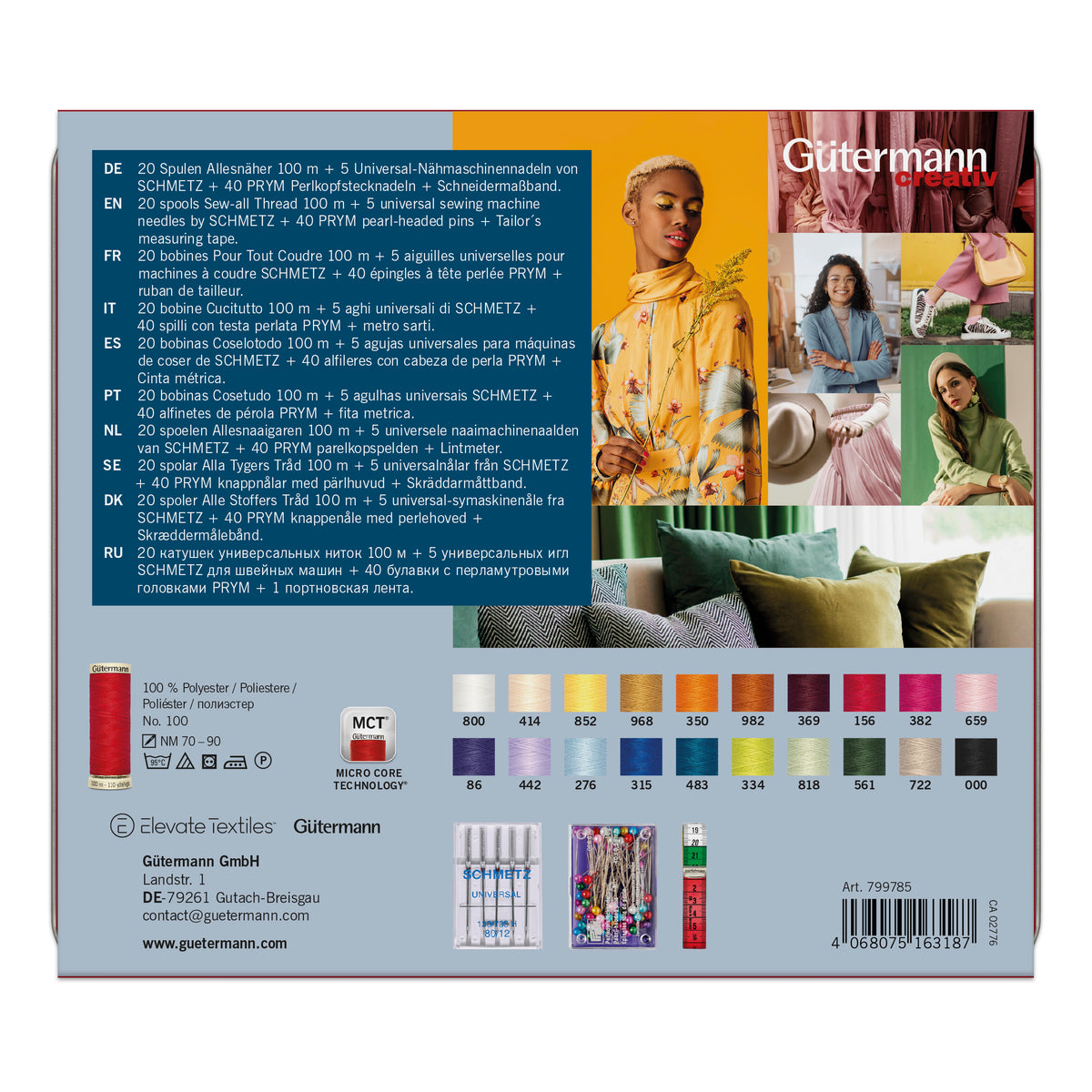 Gutermann thread storage tin with 20 Sew-All reels
