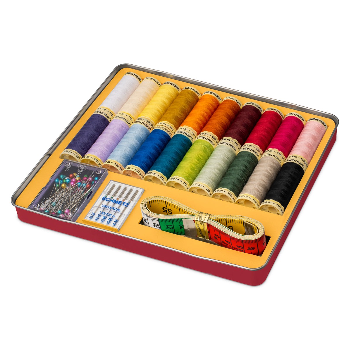 Gutermann thread storage tin with 20 Sew-All reels