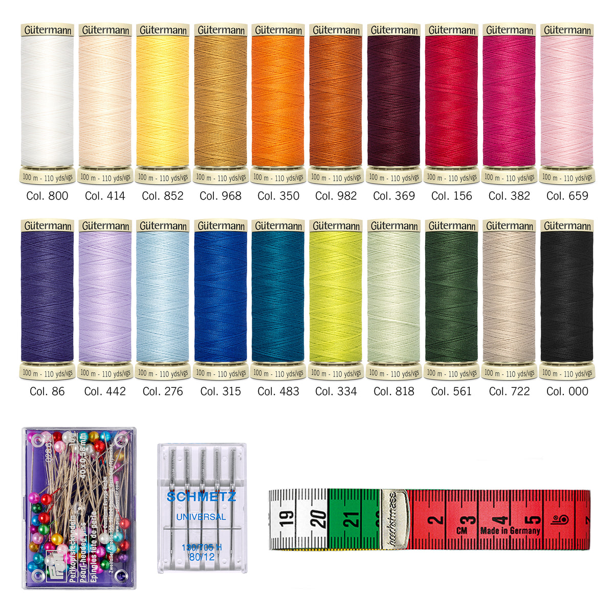 Gutermann thread storage tin with 20 Sew-All reels