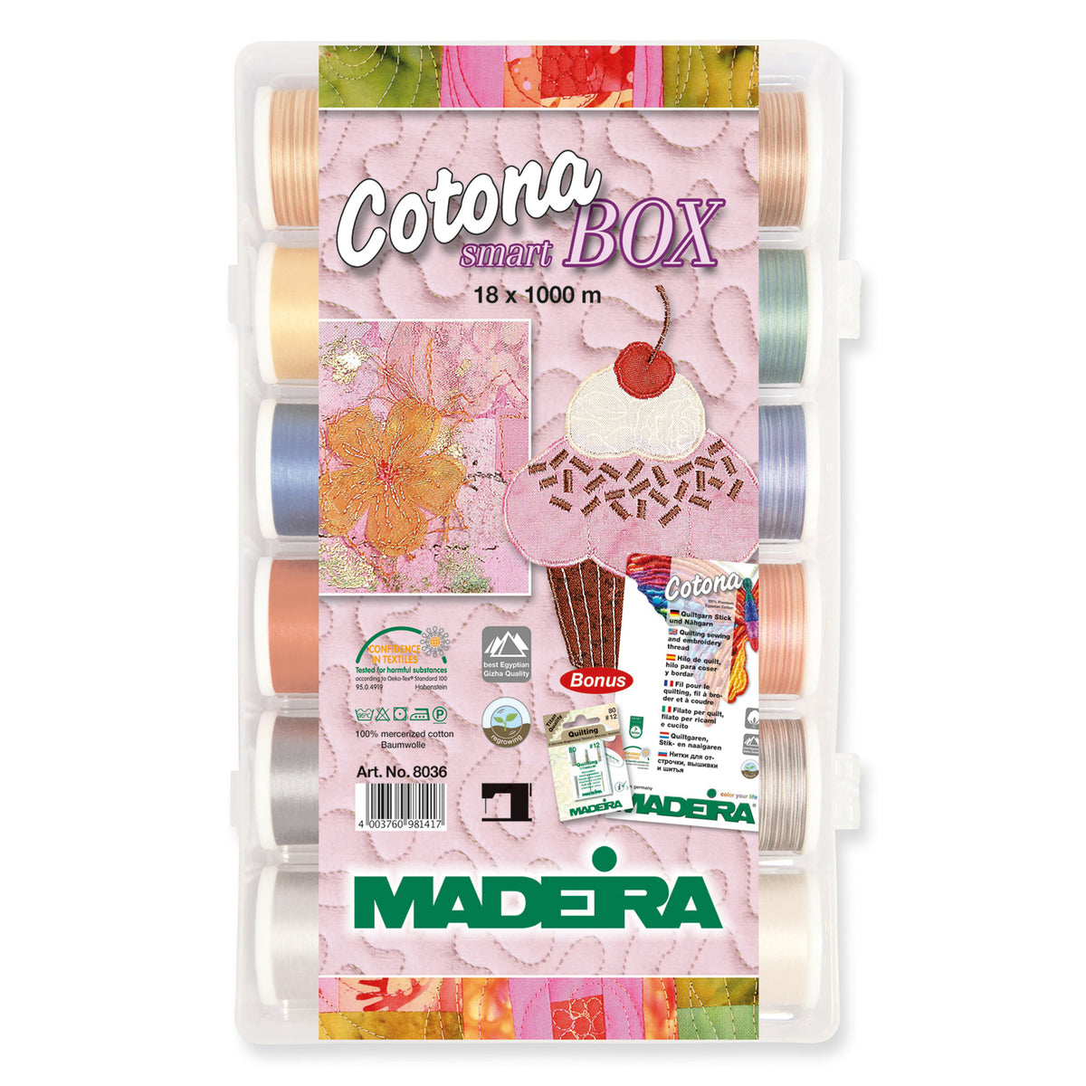 Madeira Smartbox of eighteen Cotona No.50 cotton thread spools
